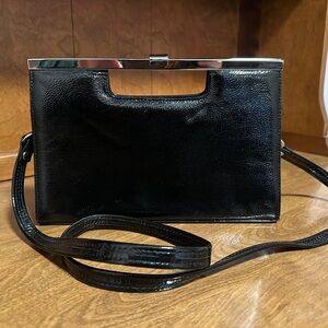 Vintage Peter Kaiser Black Leather convertible clutch Handbag